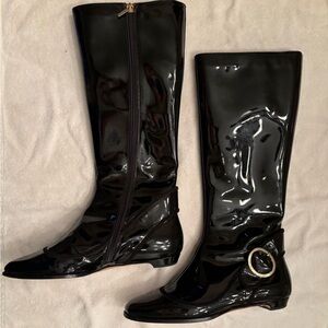 Jimmy Choo Ninol black patent leather riding boots, size 38, seen on Gossip Girl